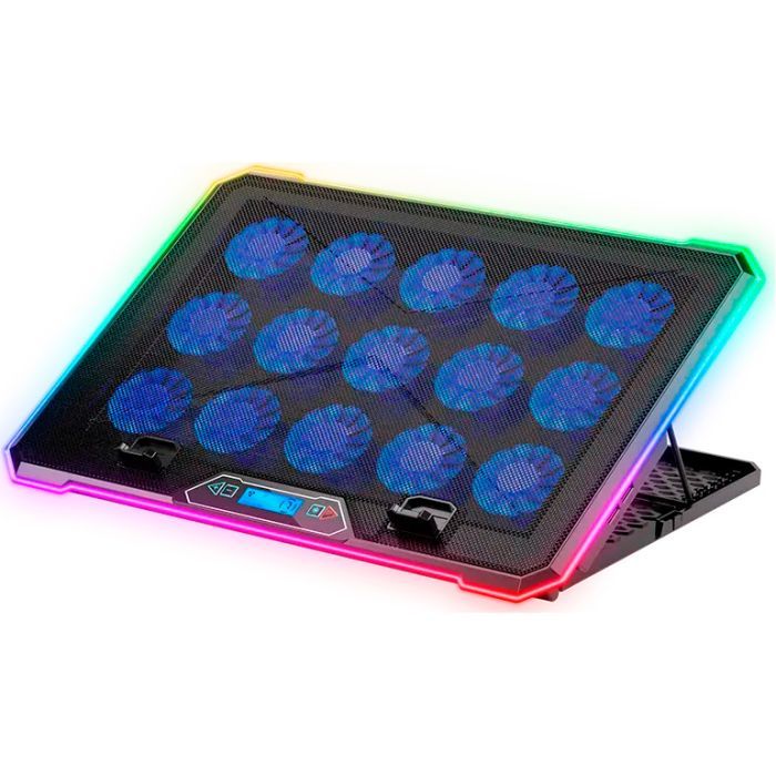 Підставка до ноутбука IceCoorel 10-19", 15*60mm 2550 RPM, 2*USB, + LCD, 415x296x28mm, RGB (K15D)