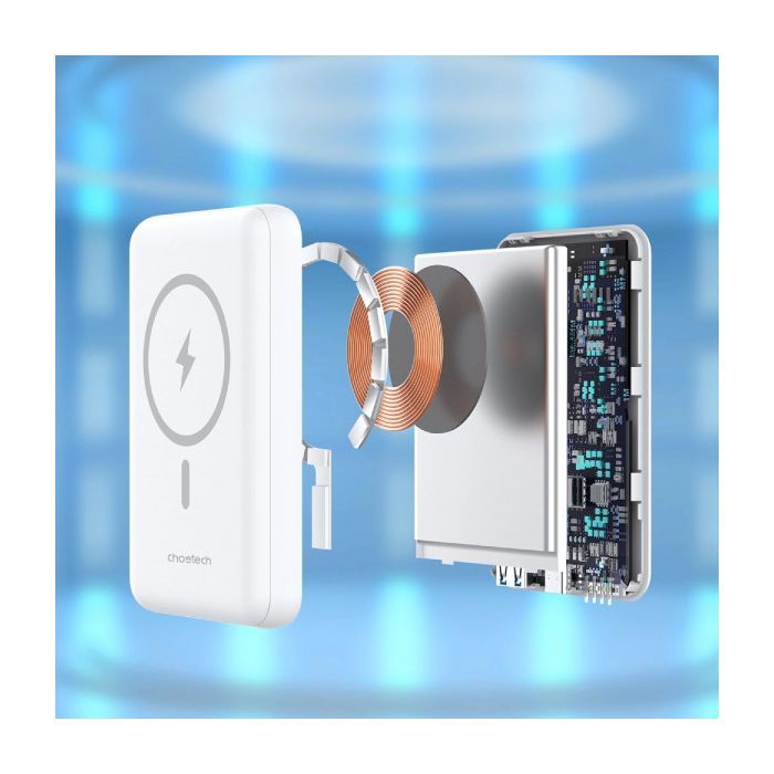 Батарея универсальная Choetech Magnetic Wireless 10000mAh 20W, PD,QC/3.0, USB-A, USB-C, White (B663-ACWH) изображение 7