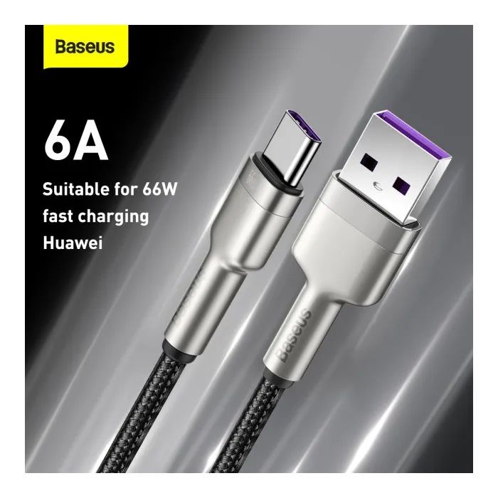 Дата кабель USB 2.0 AM to USB-C 1.0m Cafule Metal 66W black Baseus (CAKF000101) изображение 10