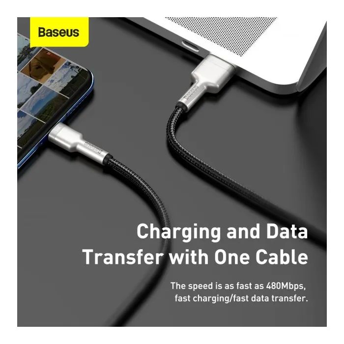 Дата кабель USB 2.0 AM to USB-C 1.0m Cafule Metal 66W black Baseus (CAKF000101) изображение 12