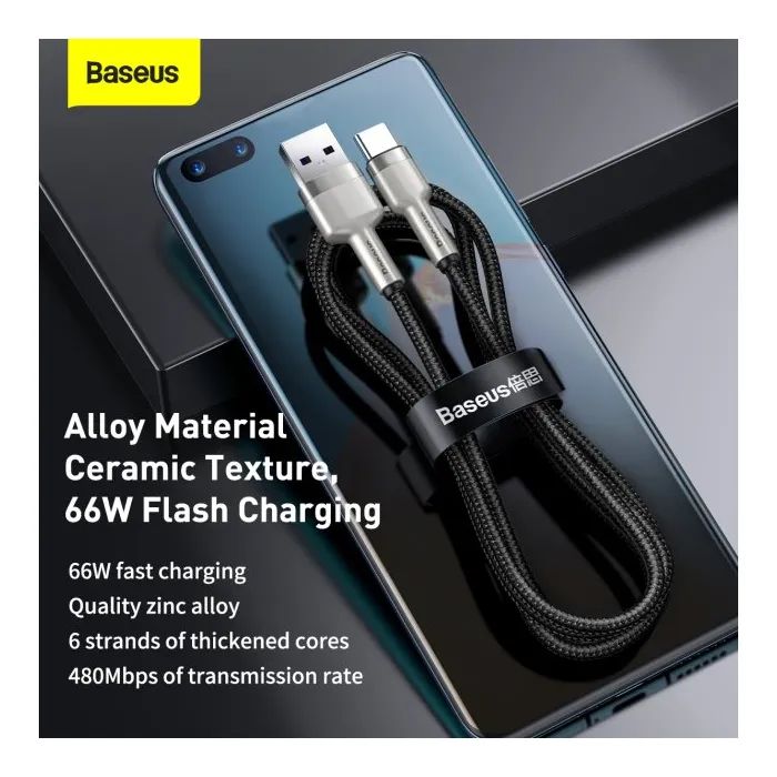Дата кабель USB 2.0 AM to USB-C 1.0m Cafule Metal 66W black Baseus (CAKF000101) изображение 9
