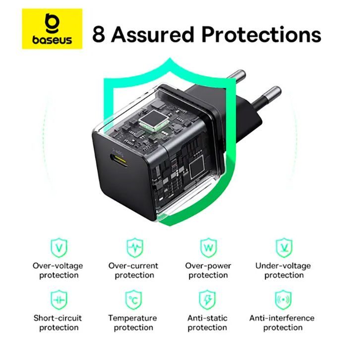 Зарядний пристрій Baseus Palm Fast Charger 1C 30W + Cable 1.0m Type-C 60W black (P10111605113-01) зображення 11