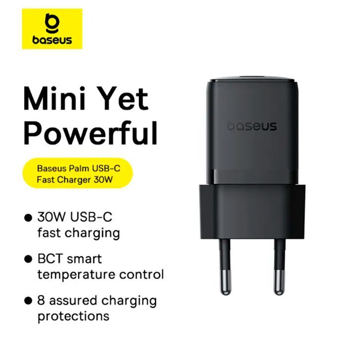 Зарядний пристрій Baseus Palm Fast Charger 1C 30W + Cable 1.0m Type-C 60W black (P10111605113-01) зображення 7
