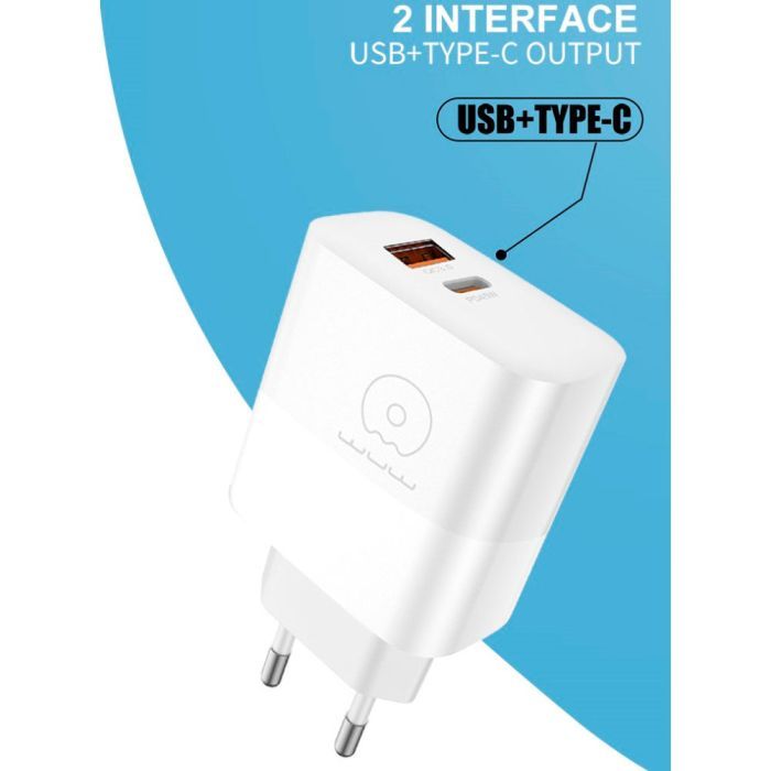 Зарядний пристрій WUW C209 1xUSB-C PD45W + 1xUSB QC3.0 18W White (WUW-C209) зображення 5