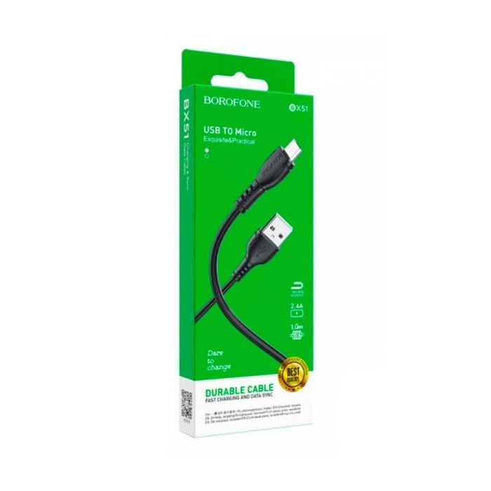 Дата кабель USB 2.0 AM to Micro 5P 1.0m 2.4A black BOROFONE (6931474743916) зображення 2