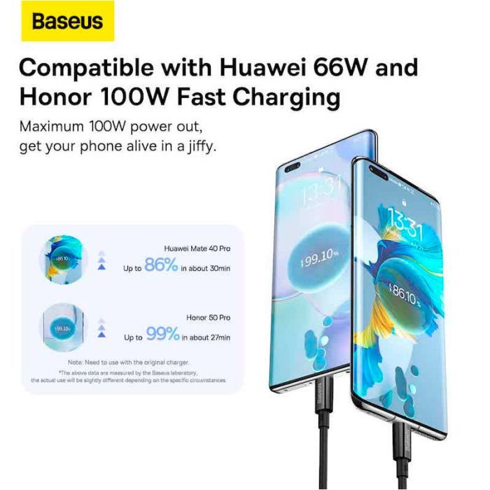 Дата кабель USB 2.0 AM to USB-C 1.5m 100W black Baseus (P10320102114-01) изображение 6