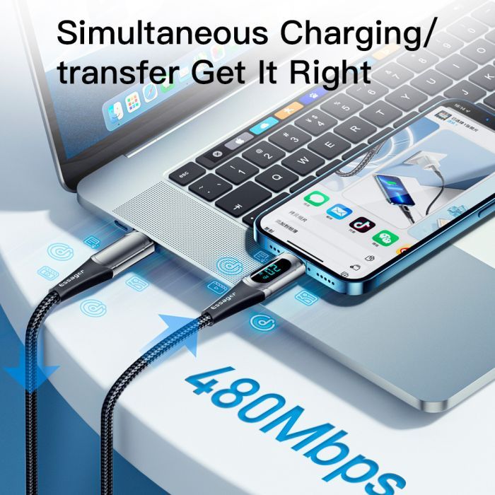 Дата кабель USB-C to Lightning 2.0m 20W Digital Display black Essager (EXCTL-YDA01) изображение 7