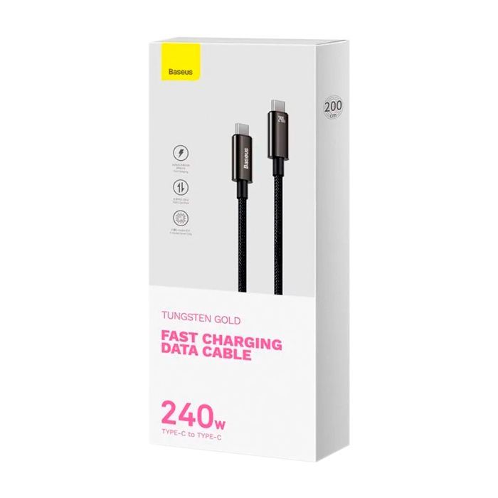 Дата кабель USB-C to USB-C 2.0m 240W Black Baseus (CAWJ040101) изображение 6