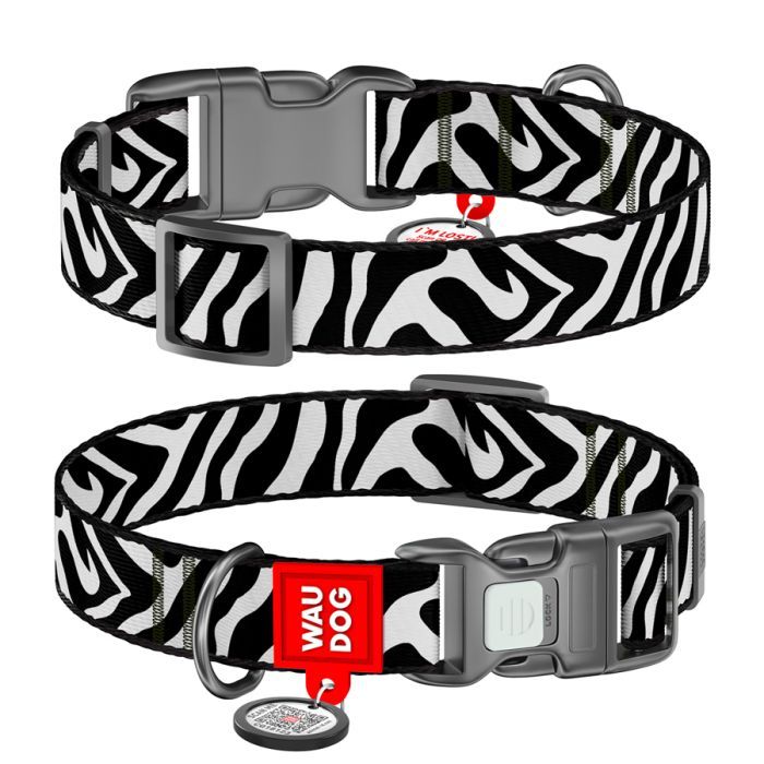 Ошейник для животных WAUDOG Nylon с QR адресником "Зебра" пластиковый фастекс XXL (284-0055)