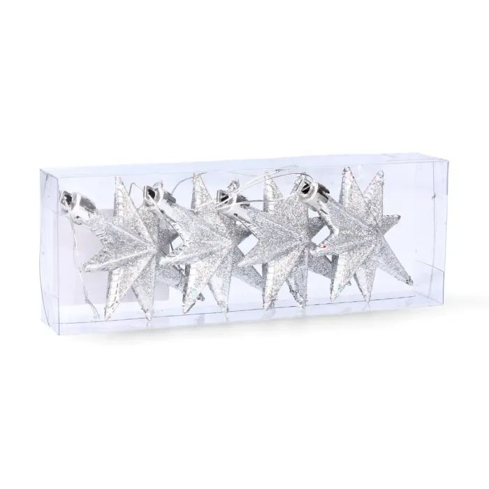 Елочная игрушка Chomik Зірки, 9 см, пластикові 4 шт, сріблясті (5901292631147_1)