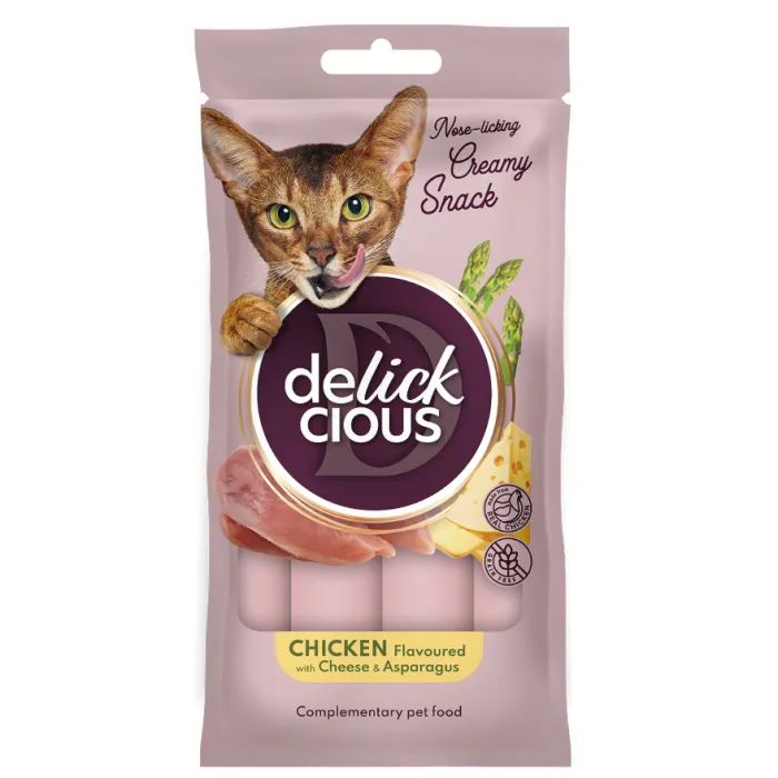 Лакомство для котов Delickcious курка з додаванням сиру та спаржі 4х15 г (4820269145184)