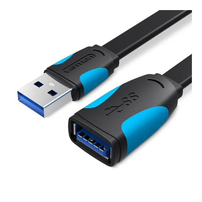Дата кабель USB 3.0 AM/AF 2.0m flat black Vention (VAS-A13-B200)