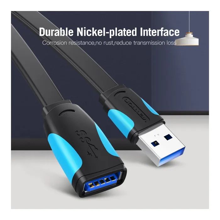 Дата кабель USB 3.0 AM/AF 2.0m flat black Vention (VAS-A13-B200) изображение 2