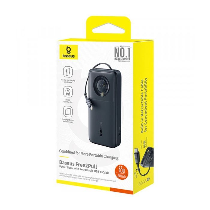 Батарея універсальна Baseus 20000mAh Free2Pull 65W PD, built-in USB-C cable, Black (P10073700123-00) зображення 7