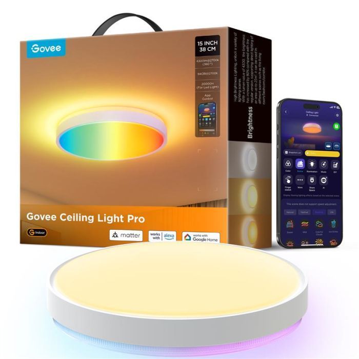 Світильник Govee 38cm Smart Ceiling Light Pro, RGBICWW, WI-FI/Bluetooth, білий (H60A6C01)