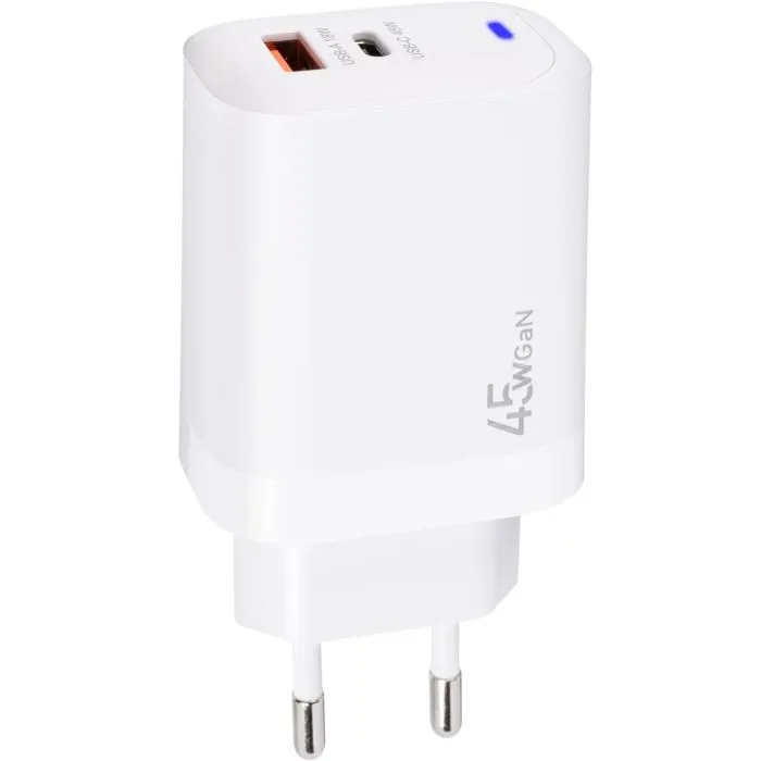 Зарядное устройство XoKo 1xUSB-C PD45W + 1xUSB QC3.0 GaN white (XK-QC-450)