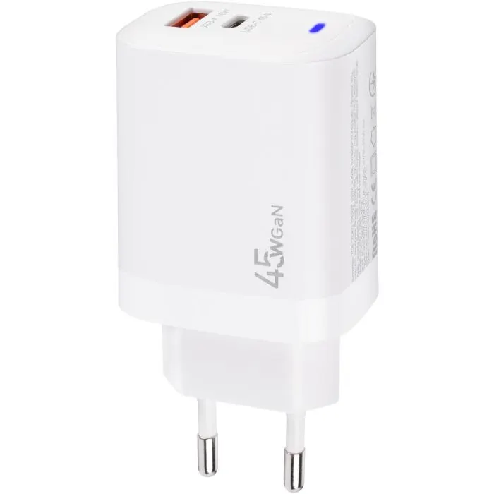 Зарядное устройство XoKo 1xUSB-C PD45W + 1xUSB QC3.0 GaN white (XK-QC-450) изображение 4