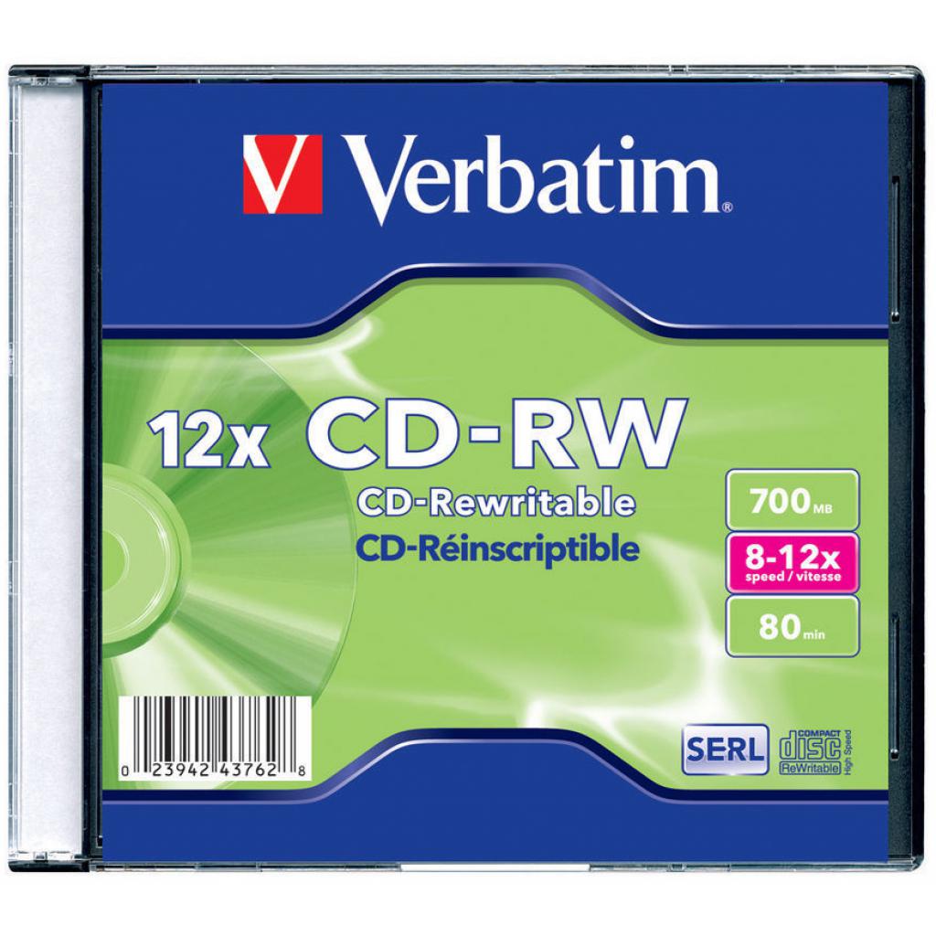 Диск CD Verbatim 700Mb 12X SlimBox 1шт Matt Silver (43762-поштучно)