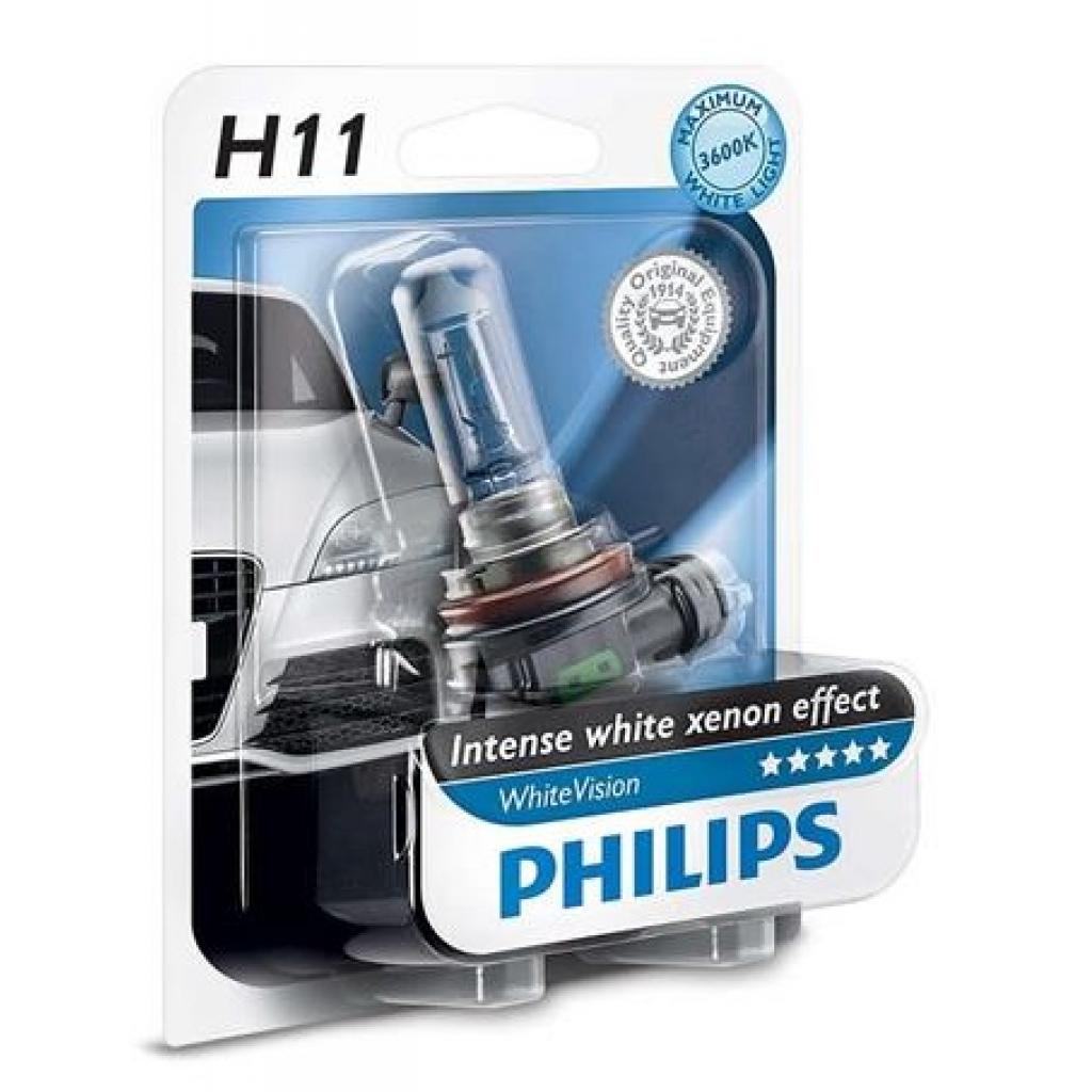 Автолампа Philips H11 WhiteVision +60%, 3700K, 1шт (12362WHVB1)