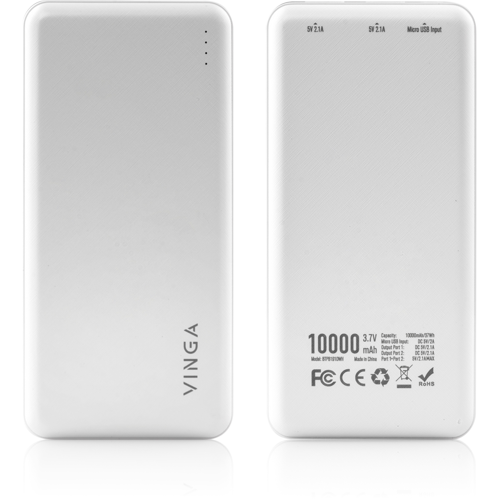 Батарея универсальная Vinga 10000 mAh white (BTPB1910WH) изображение 5