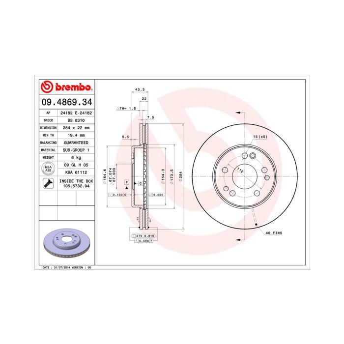 Гальмівний диск Brembo 09.4869.34