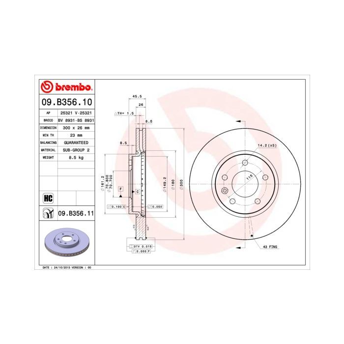 Тормозной диск Brembo 09.B356.11