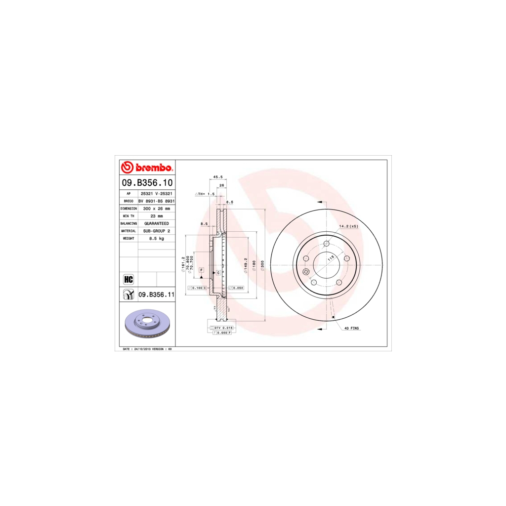 Тормозной диск Brembo 09.B356.11