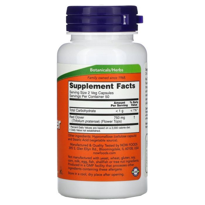Травы Now Foods Красный Клевер, Red Clover, 375 мг, 100 Вегетарианских Капс (NOW-04730) изображение 2