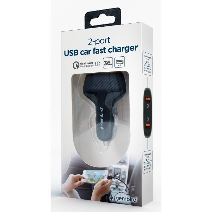 Зарядное устройство Gembird 2 port 36W QC3.0 (TA-U2QC3-CAR-01) изображение 5