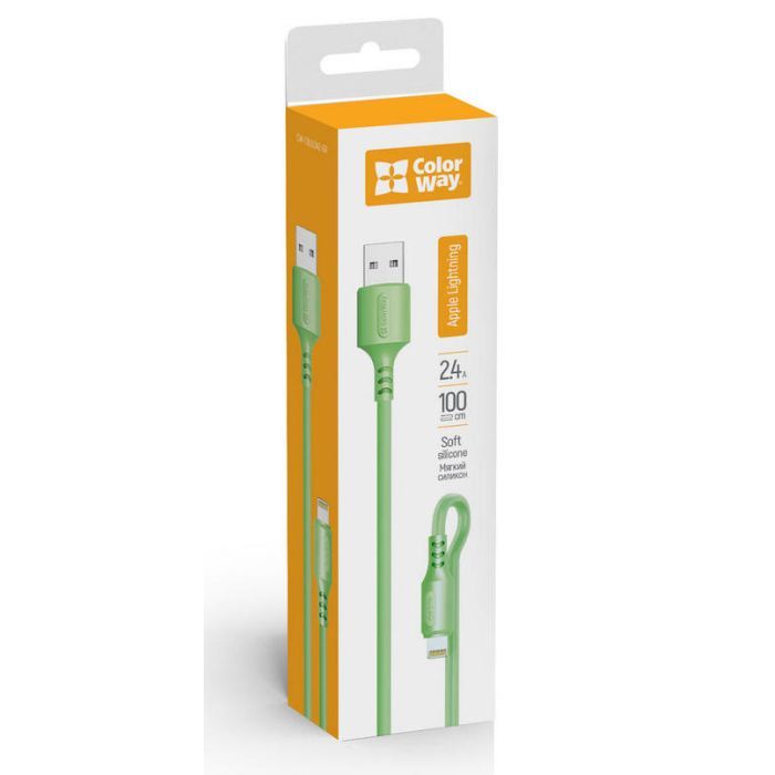 Дата кабель USB 2.0 AM to Lightning 1.0m soft silicone green ColorWay (CW-CBUL042-GR) зображення 2