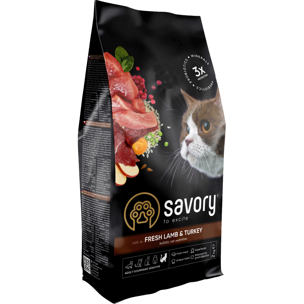 Сухой корм для кошек Savory Adult Cat Sensitive Digestion Fresh Lamb and Turkey 8 кг (4820232630099)
