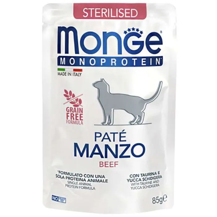 Паштет для кошек Monge Cat Monoprotein Sterilised говядина 85 г (8009470013741)