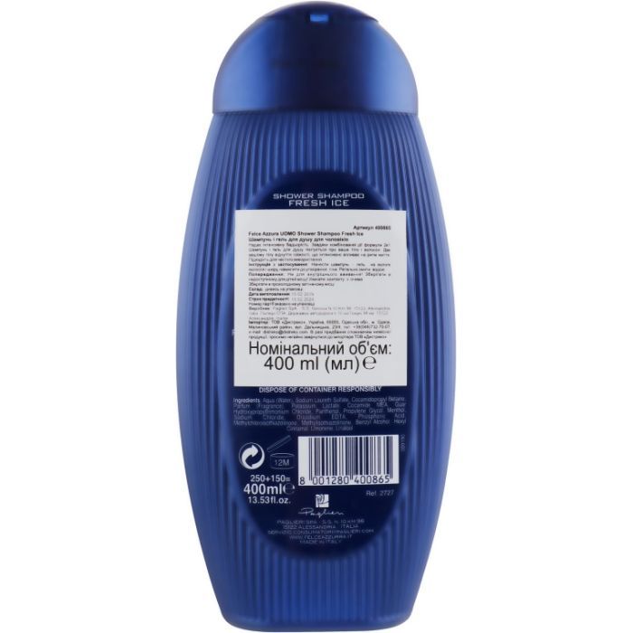 Шампунь Felce Azzurra Fresh Ice 2 в 1 для чоловіків 400 мл (8001280400865) зображення 2