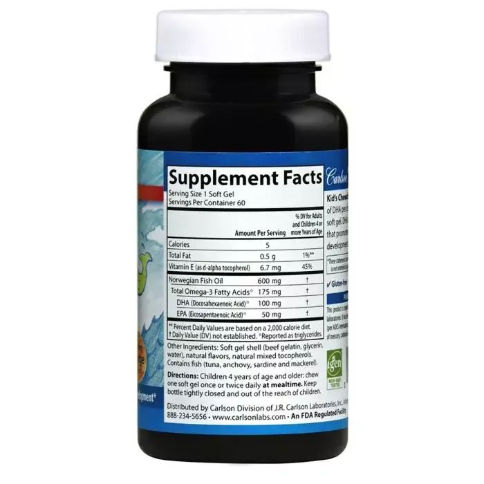 Жирные кислоты Carlson Рыбий жир (DHA) для Детей, Вкус Апельсина, Kid's Chewable, (CL1570) изображение 2