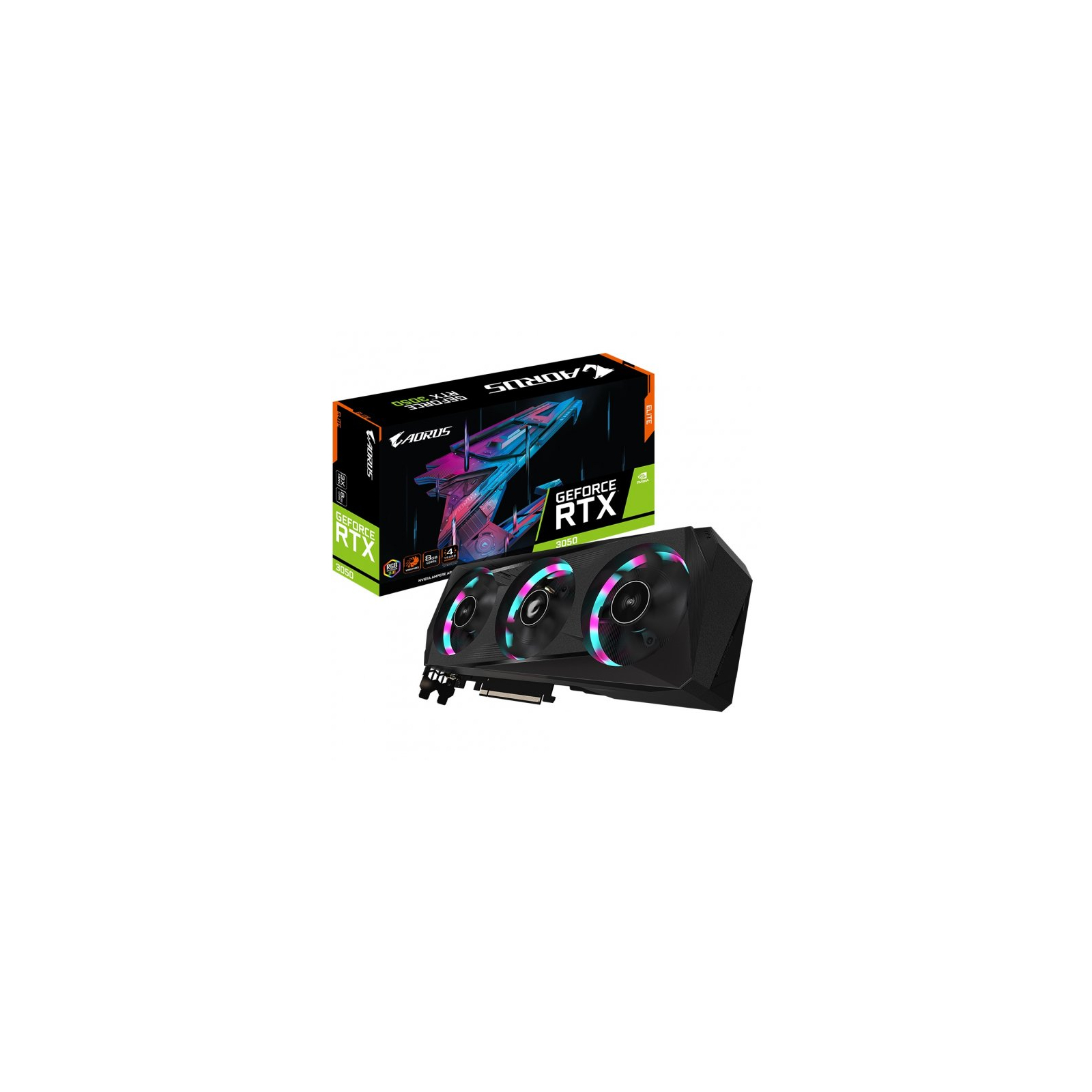 Видеокарта GIGABYTE GeForce RTX3050 8Gb AORUS ELITE (GV-N3050AORUS E-8GD)