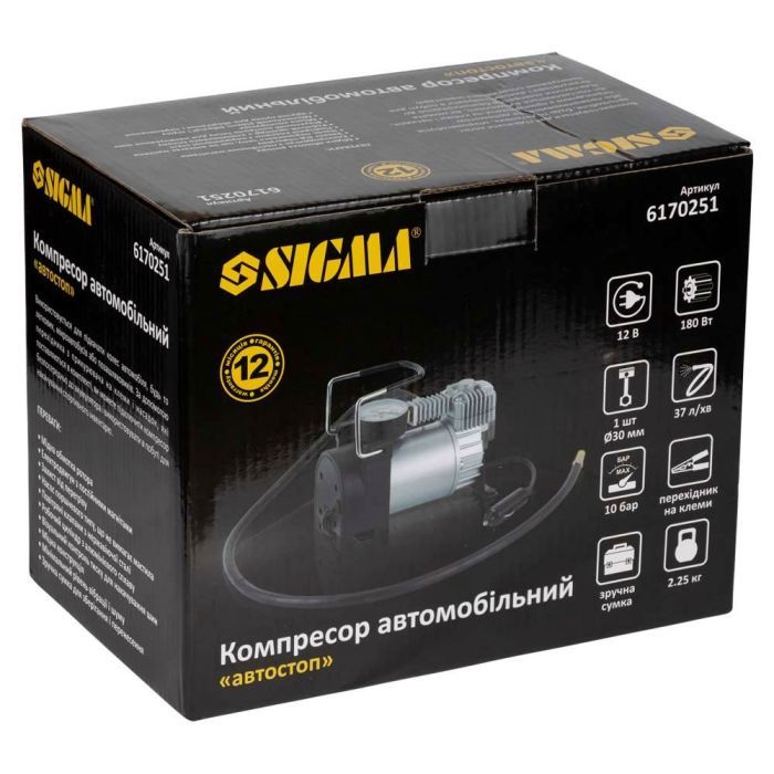 Автомобільний компресор Sigma 12В, 180Вт, 37л/мин, 10бар (6170251) зображення 9