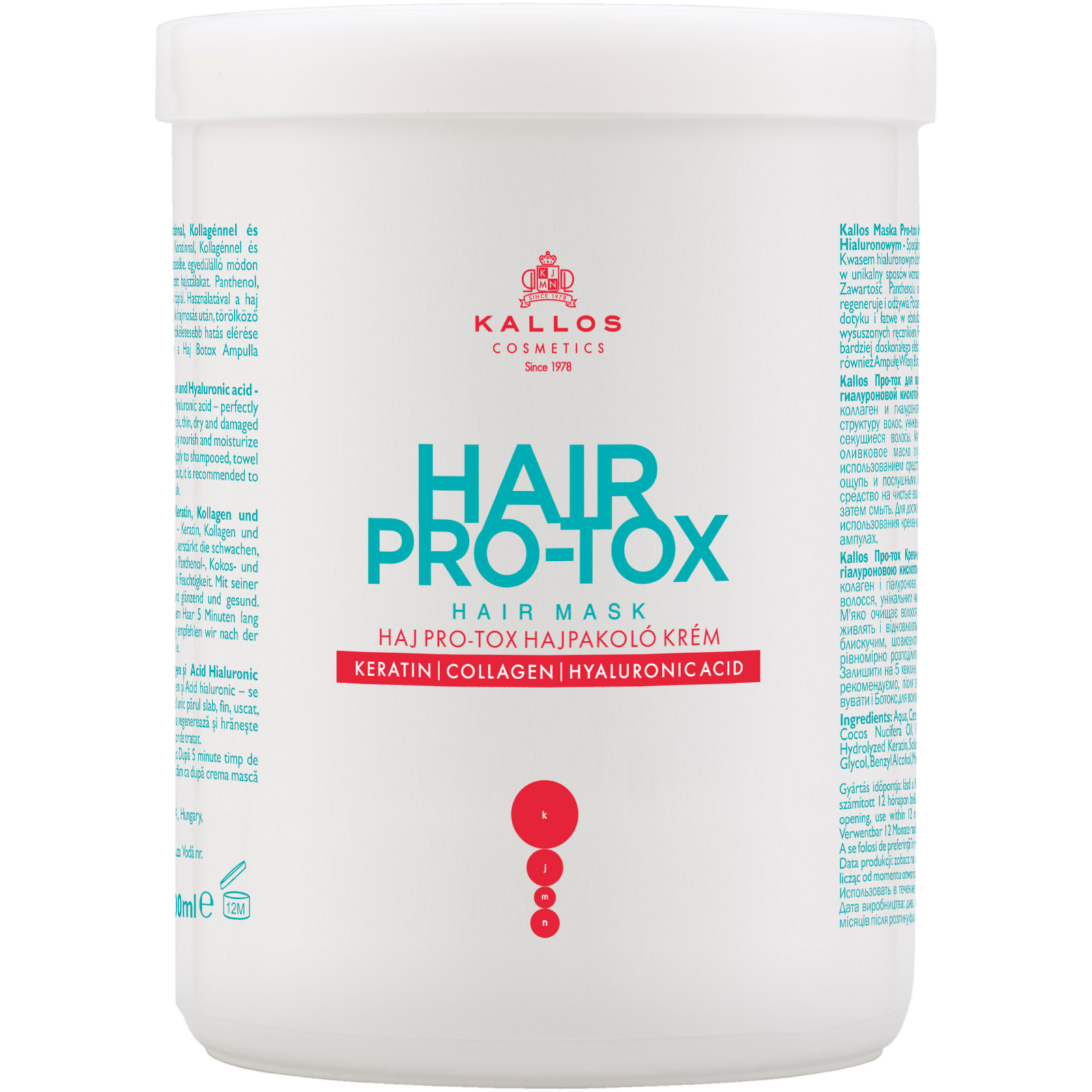 Маска для волос Kallos Cosmetics Hair Pro-Tox Восстанавливающая с кератином, коллагеном и гиалуроновой кислотой 1000 мл (5998889511418)