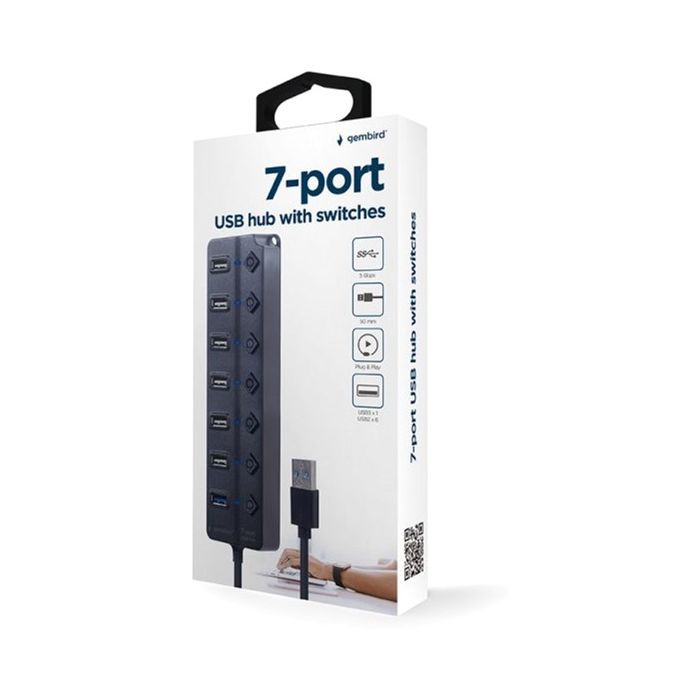 Концентратор Gembird 7 ports (1xUSB3.1+6xUSB2.0) switch black (UHB-U3P1U2P6P-01) зображення 6