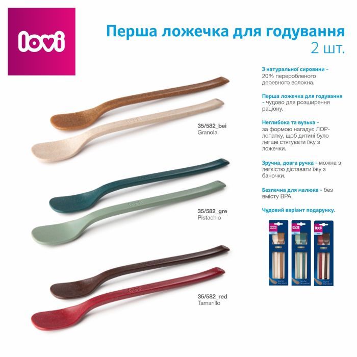 Набір дитячого посуду Lovi Granola Перша ложечка для годування 2 шт (35/582_bei) зображення 9