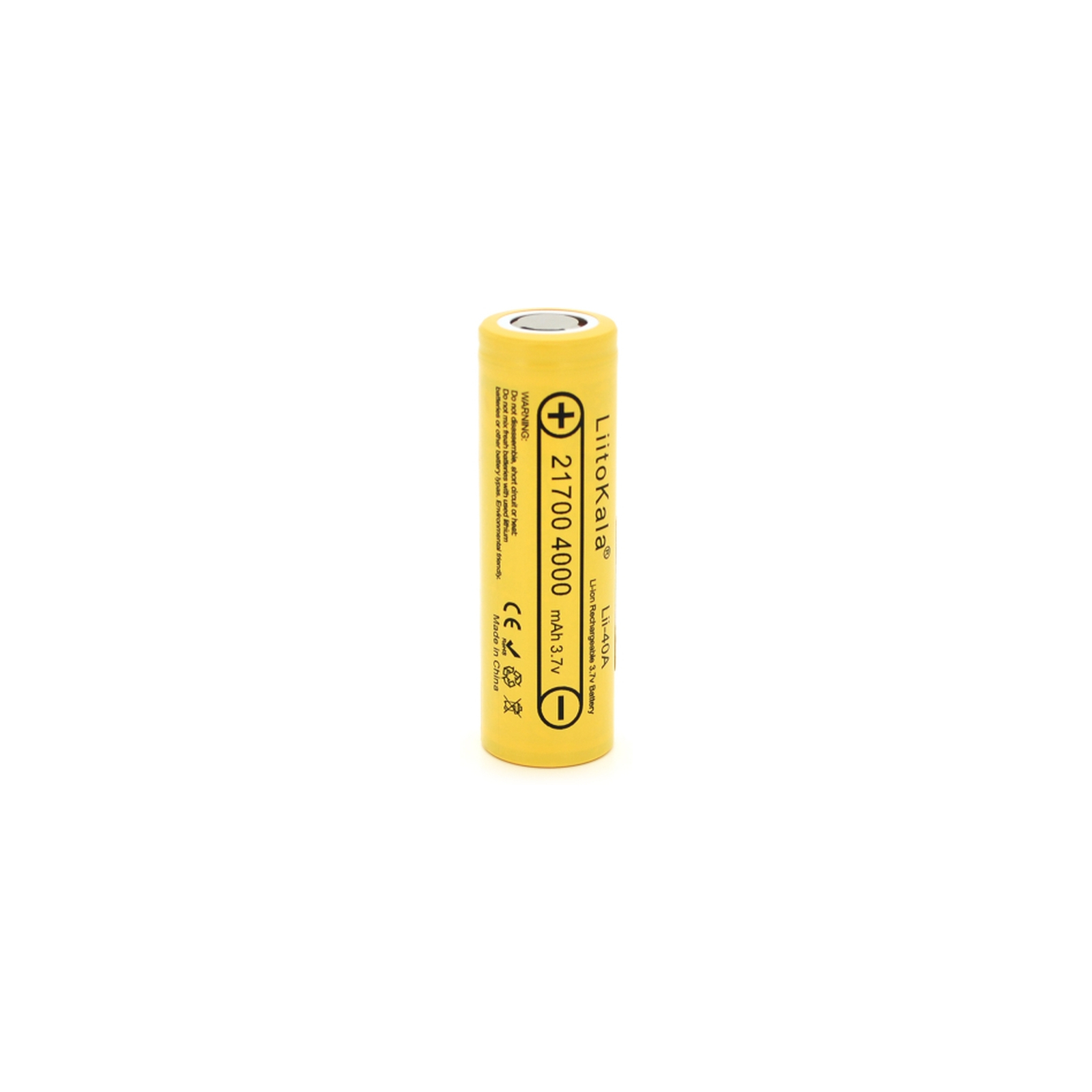 Акумулятор 21700 Li-Ion, 4000mah (4000-4300mah), 25A, 3.7V (2.5-4.2V), Yellow, PVC BOX Liitokala (Lii-40A / 23385)