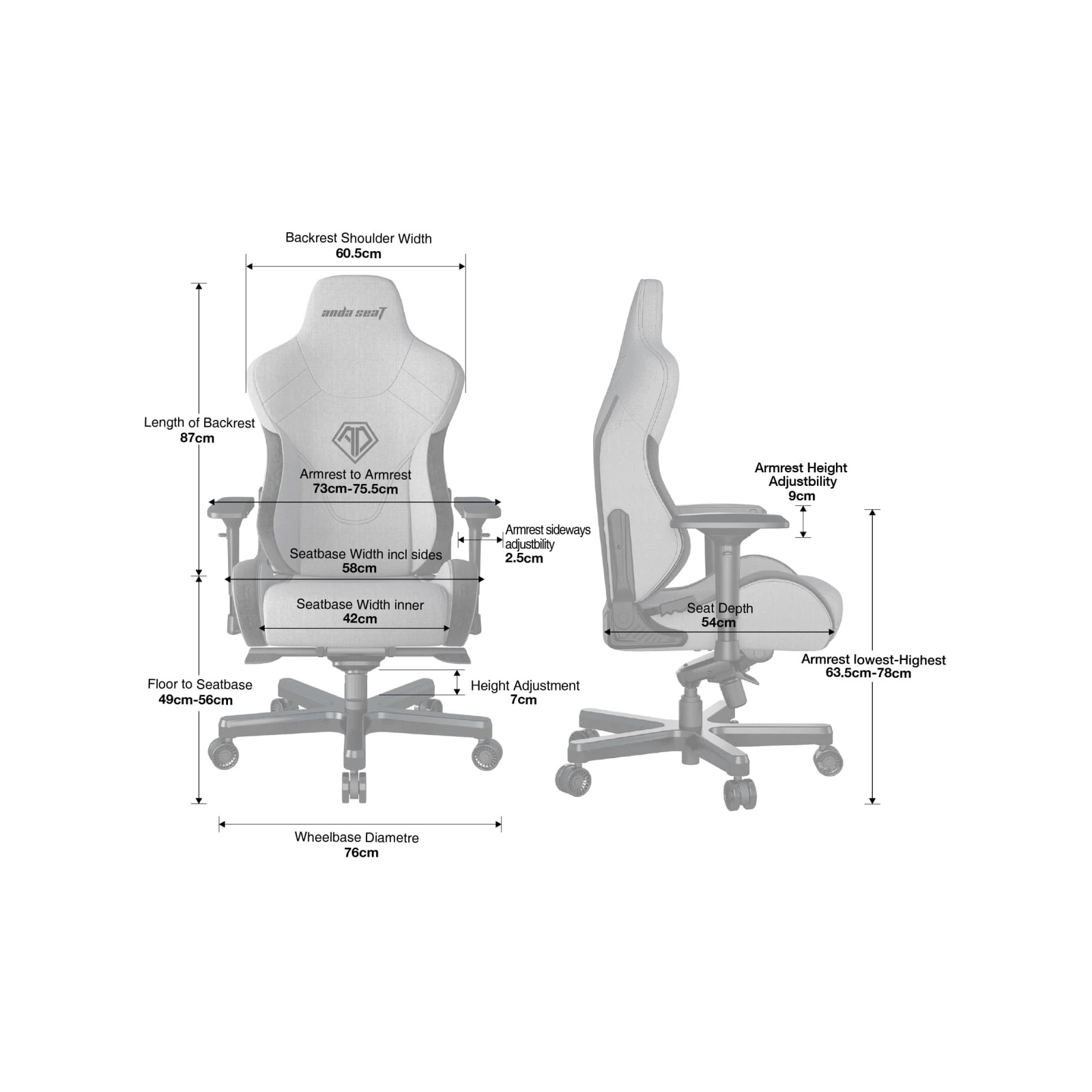 Крісло ігрове Anda Seat T-Pro 2 Size XL Grey/Black (AD12XLLA-01-GB-F) зображення 17