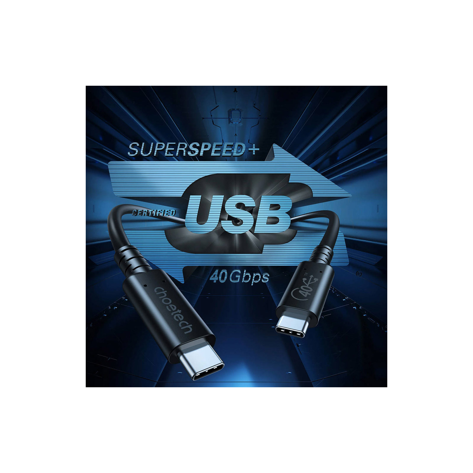 Дата кабель USB-C to USB-C 0.8m USB 4 100W 40Gbps 8K60Hz Choetech (XCC-1028) зображення 3