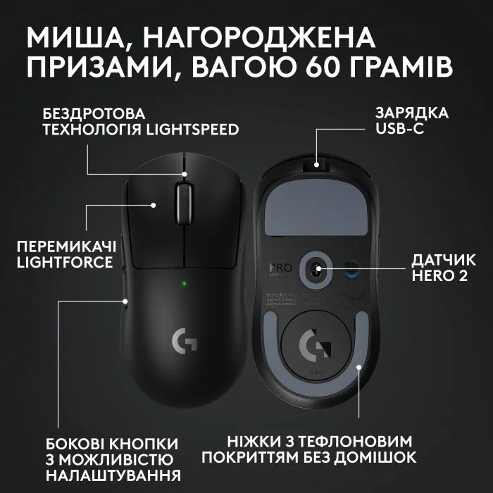 Мишка Logitech G Pro X Superlight 2 Lightspeed Wireless Black (910-006630) зображення 6