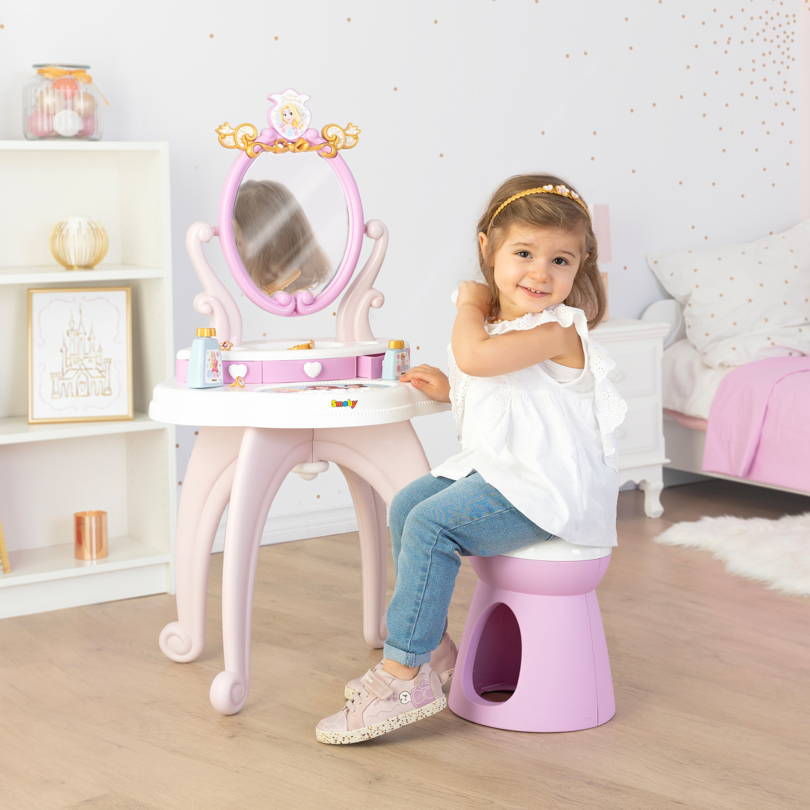 Игровой набор Smoby Столик с зеркалом Дисней Принцессы Парикмахерская 2 в 1 со стульчиком и аксессуарами (320250) изображение 10