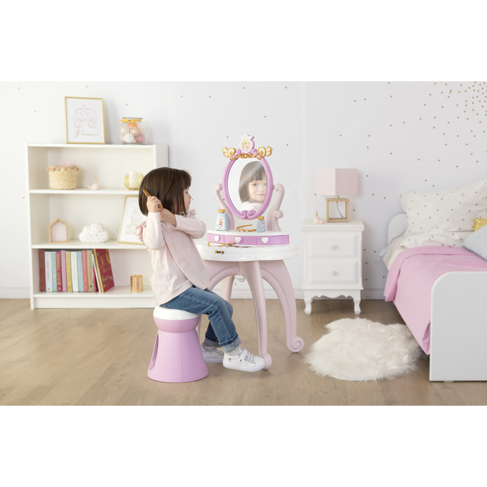 Игровой набор Smoby Столик с зеркалом Дисней Принцессы Парикмахерская 2 в 1 со стульчиком и аксессуарами (320250) изображение 11