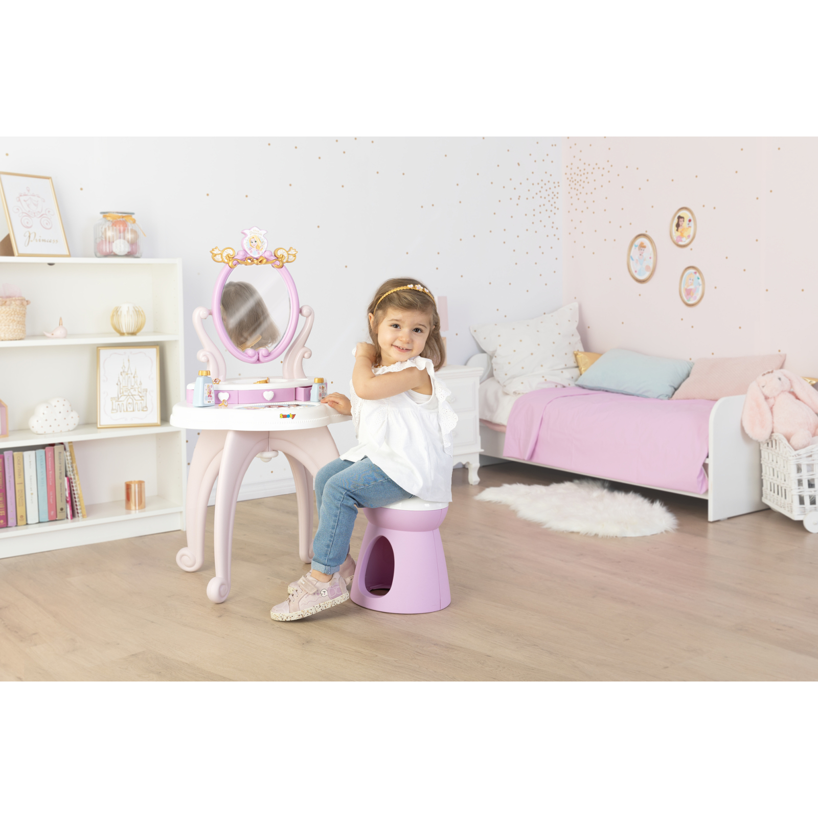 Игровой набор Smoby Столик с зеркалом Дисней Принцессы Парикмахерская 2 в 1 со стульчиком и аксессуарами (320250) изображение 6