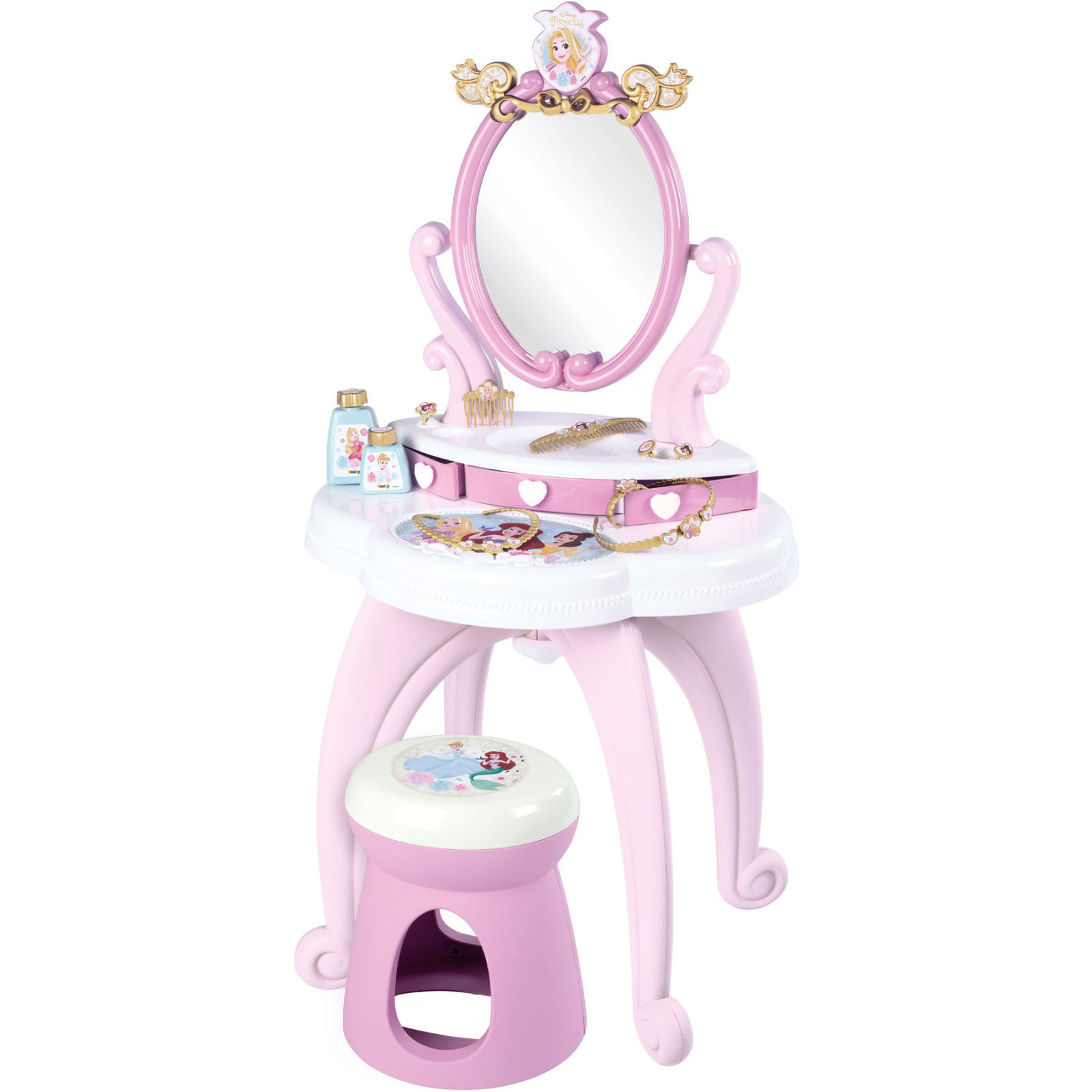 Ігровий набір Smoby Столик із дзеркалом Дісней Принцеси Перукарня 2 в 1 зі стільчиком і аксесуарами (320250)