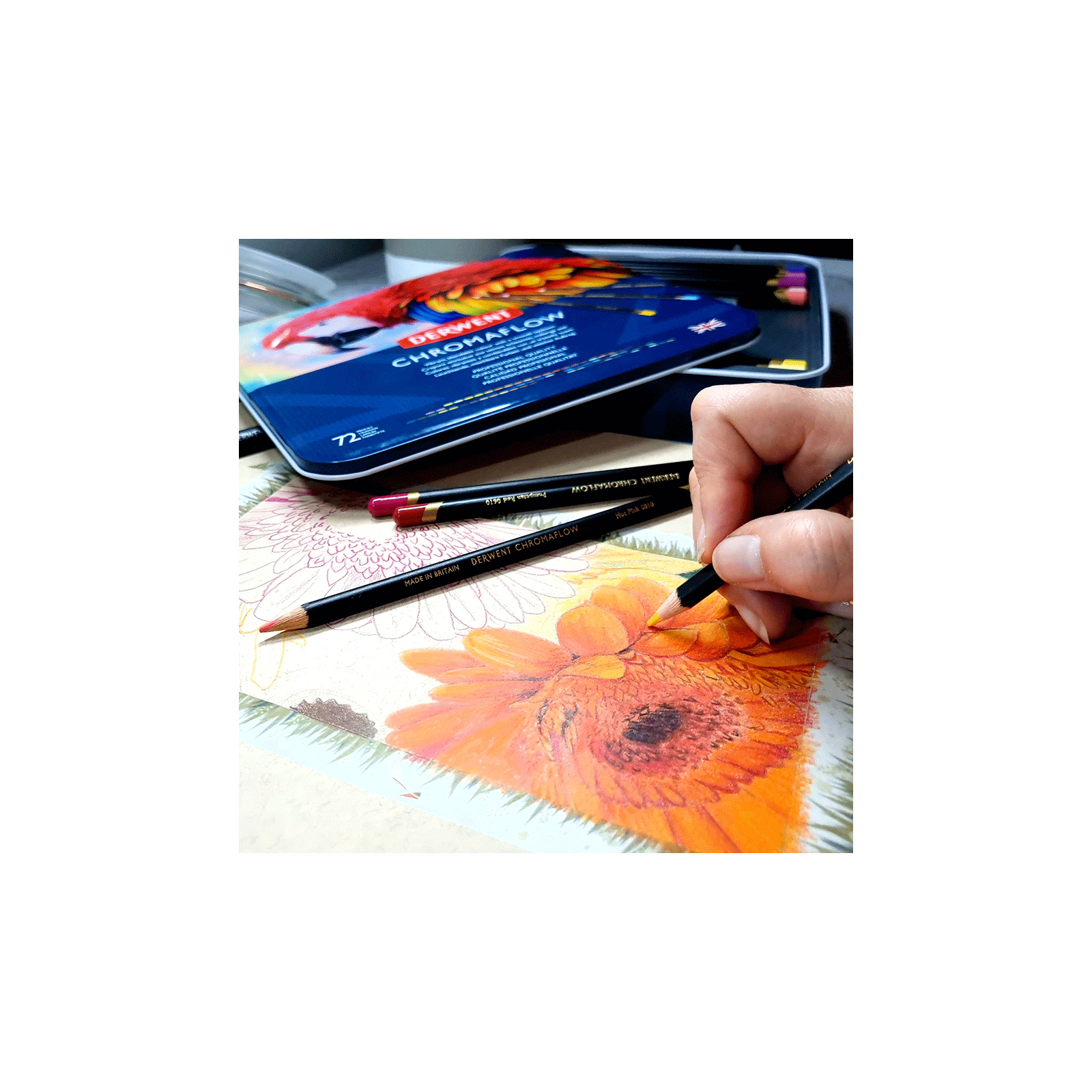 Карандаши цветные Derwent Chromaflow 72 цв. в металлическом пенале (5028252627535) изображение 6