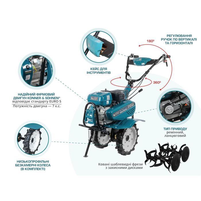 Культиватор Konner&Sohnen бензиновый KS 7HP-950S 7л.с, 105см, глубь до 31см, 80кг (KS7HP-950S) изображение 9