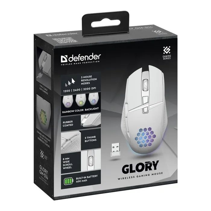 Мишка Defender Glory GM-514 LED Wireless White (52513) зображення 6